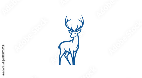 Elegant deer illustration in blue outlines against white background design concept
