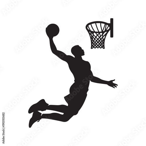 basketball dunk vector silhouette clip art logo design illustration.  abstract dunk icon collection