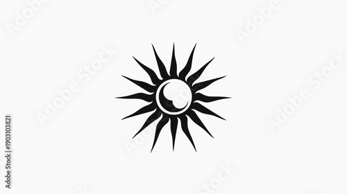 Stylized sun illustration with black radiating rays on a white background