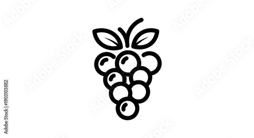 Graphic illustration of a bunch of grapes with leaves and stems on white