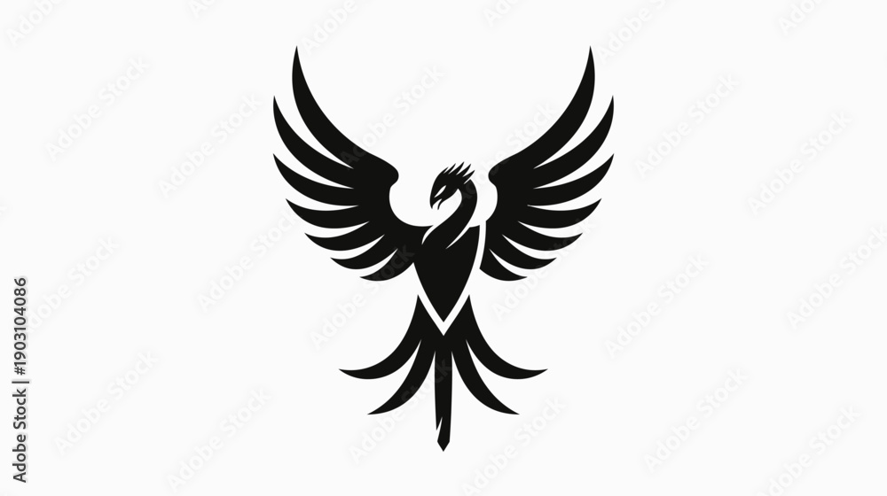 Obraz premium Elegant black phoenix silhouette on white background for design elements