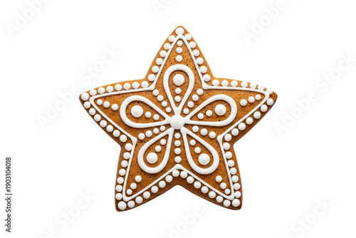 Intricate orange star design with white patterns isolated on transparent background