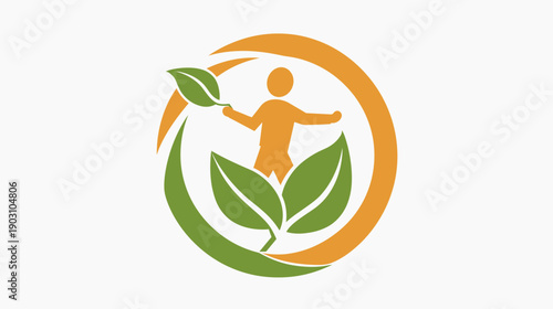 Healthy lifestyle concept person with leaves and circle on white background