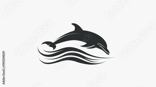 Jumping dolphin silhouette on waves dynamic marine animal design concept