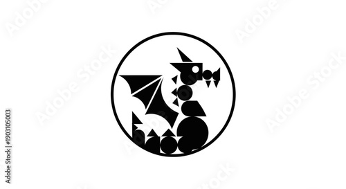 Geometric dragon illustration in a circle conceptual design on white background