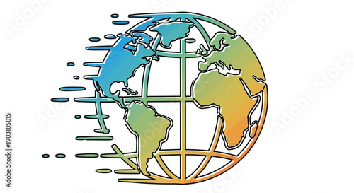 Dynamic World Globe Icon with Motion Effect Representing Global Connectivity and Speed