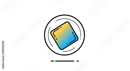 Abstract blue and yellow gradient square icon in a circular frame simple modern graphic design