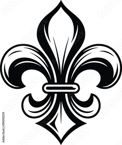 Decorative fleur de lis silhouette isolated on white background, elegant heraldic symbol representing royalty, tradition, luxury, vintage style, logo branding, tattoo art, and vector illustration use