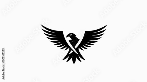 Black eagle logo design vector illustration of a soaring bird against white
