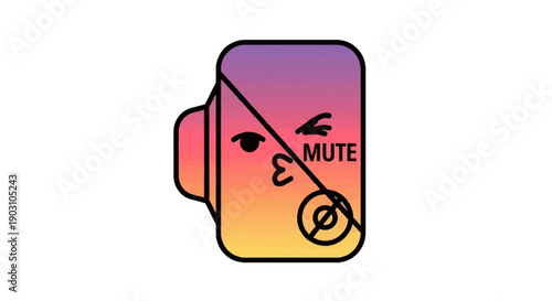 A playful mute icon featuring a winking face and gradient colors for digital communication