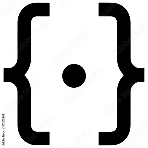 Abstract representation of a code bracket with a central dot symbolizing a variable or function