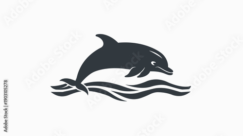 Jumping dolphin silhouette on waves marine life vector illustration