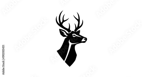 Elegant black deer silhouette on white background for design elements