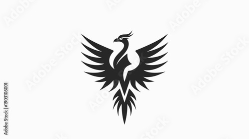 Elegant black phoenix illustration on white background symbol of rebirth