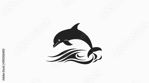 Jumping dolphin silhouette on waves vector illustration for design projects
