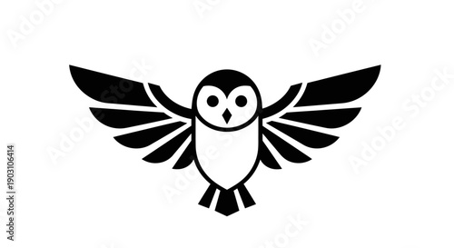 Stylized owl icon with open wings against white background vector illustration