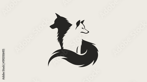Stylized illustration of two wolves silhouette in contrasting colors
