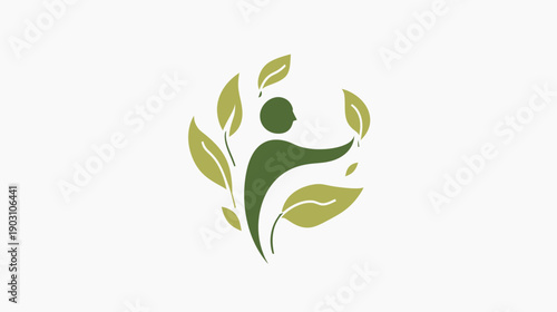 Abstract illustration of a person surrounded by leaves representing growth and well being