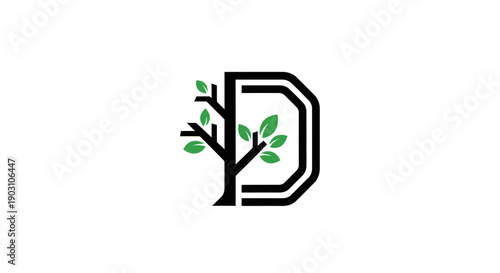 Modern green tree letter d logo design isolated on white background