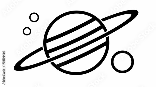 Stylized planet with ring and moons isolated on white background vector