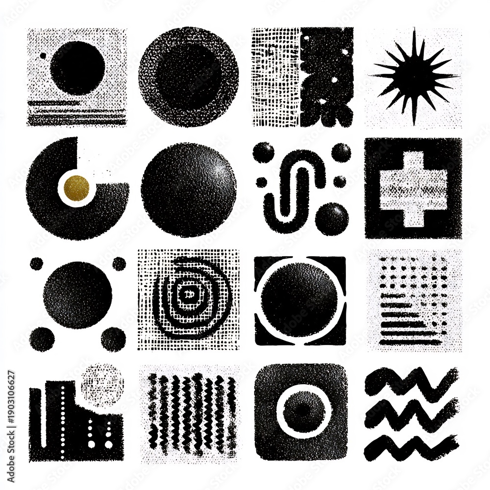 Obraz premium Abstract geometric shapes in black and white, digital art composition