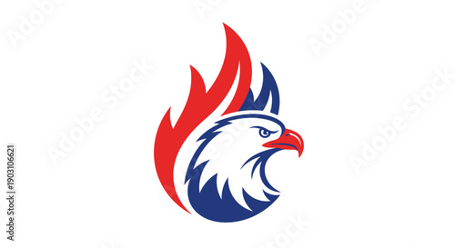 Stylized eagle head with flames logo design symbol patriotic emblem
