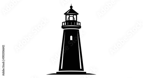Black and white lighthouse silhouette against white background graphic
