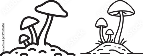 Cluster Mushrooms Black White Line Art Graphic Design Icon