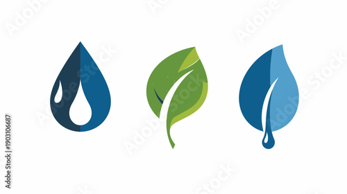 Abstract water drop and leaf icons for environmental or nature concepts