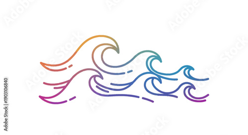 Vibrant minimalist ocean waves illustration with a beautiful smooth color gradient design for