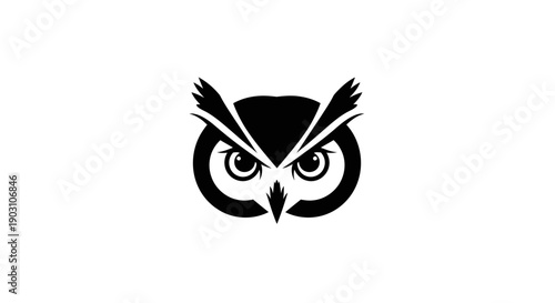 Bold black owl logo design on white background for various applications