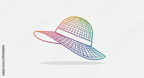 Vibrant rainbow grid line art sun hat design perfect for summer fashion and travel concepts