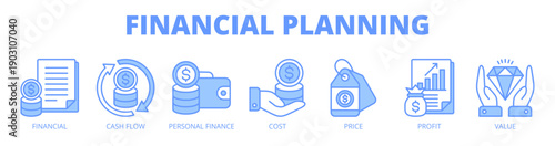 Financial planning web banner icon vector illustration concept for money management with icon of financial, cash flow, personal finance, cost, price, profit, and value.
