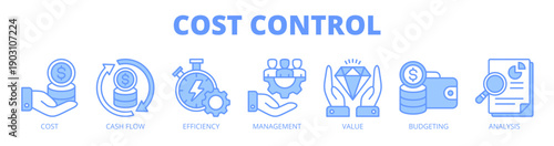 Cost control web banner icon vector illustration concept for budget management with icon of cost, cash flow, efficiency, management, value, budgeting, and analysis.