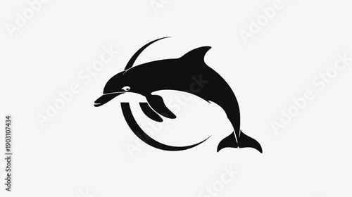 Black dolphin silhouette jumping isolated on white background symbol