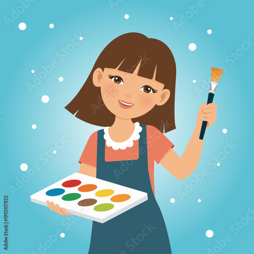 A girl with a paint palette