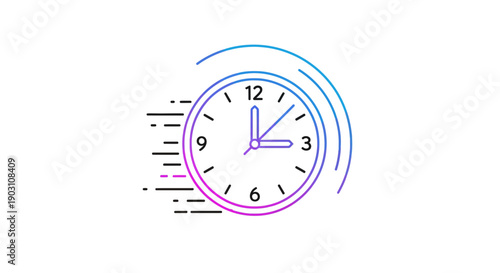 Dynamic time management icon depicting speed and efficiency with a modern gradient clock design