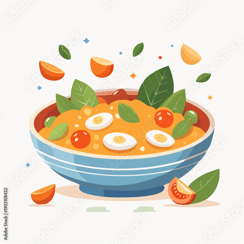 A colorful and delicious illustration of a hearty bowl of food, perfect for culinary and lifestyle content