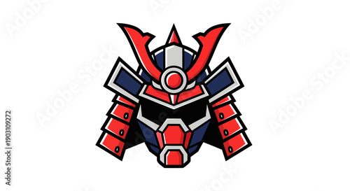 A samurai helmet illustration showcasing traditional Japanese armor and cultural heritage in a simple graphic representation from a frontal viewpoint