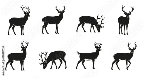 Collection of Deer Silhouettes in Various Poses.