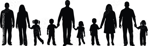 Silhouettes of a diverse family holding hands and walking together