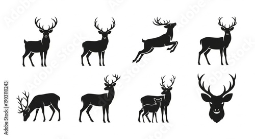 Collection of Deer Silhouettes in Various Poses.