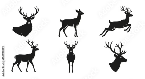 Collection of Deer Silhouettes in Various Poses.