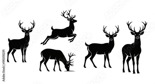 Collection of Deer Silhouettes in Various Poses.