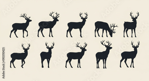 Collection of Deer Silhouettes in Various Poses.