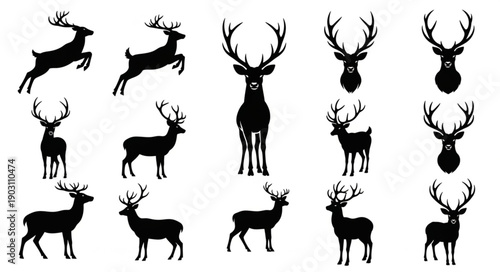 Collection of Deer Silhouettes in Various Poses.