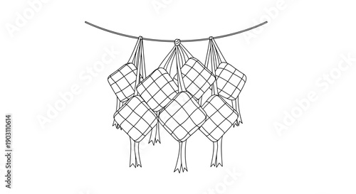 Hand drawn illustration of hanging nets.
