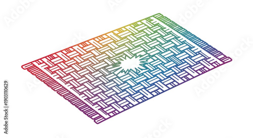 Vibrant graphic vector of a braided rug in rainbow colors with a unique star-shaped void and