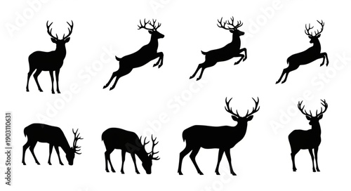 Collection of Deer Silhouettes in Various Poses.