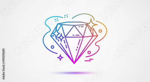 Vibrant gradient diamond doodle icon with sparkling effect on white background, a symbol of luxury